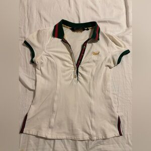 COOGI white polo, red and green stripe gold size large Y2K vintage